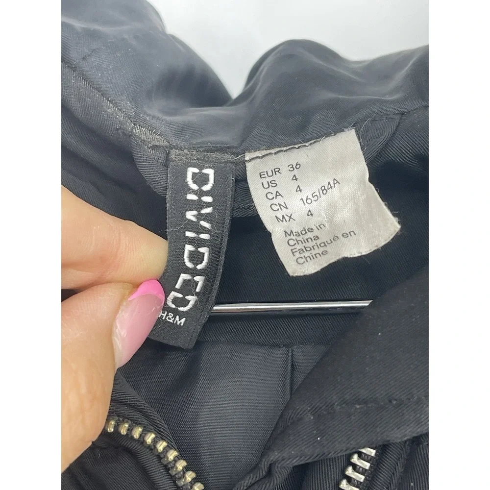 H&M Divided Womens Size 4 Loose‎ Light Black Hooded Long Puffer Jacket